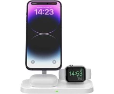 Belaidis magnetinis įkroviklis 3in1 15W telefonams su MagSafe, AirPods, Apple Watch Watch Tech-Protect QI15W A22 baltos spalvos