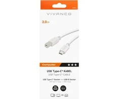 Vivanco kabelis USB-C - USB-B 3m, baltas (45356)