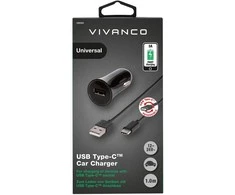 Vivanco automobilinis įkroviklis USB-C 3A 1m, juodas (38669)