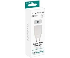 Vivanco įkroviklis USB-A/USB-C PD3 20W, baltas (62401)