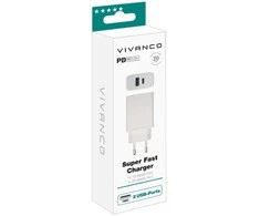 Vivanco įkroviklis USB-A/USB-C PD3 20W, baltas (62401)