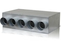 Oro paskirstymo kolektorinė dėžė izoliuota RPI-125-5x75. Pajungimas iš galo 125 mm į 5x75 mm. Cinkuota skarda. Išmatavimai: 500x300x150 mm