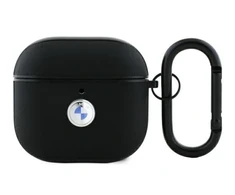 BMW BMA4SSLBK AirPods 4 ausinių dėklas juodos spalvos Geniune Leather Sidabrinis Logo