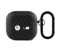 BMW BMA4WMPUCA2 AirPods 4 ausinių dėklas juodos spalvos Carbon Double Metal Logo