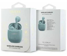 Guess ausinės Bluetooth GUTWSJ14ESGQ TWS turkio spalvos Printed Classic Logo