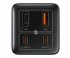 Baseus Sieninis įkroviklis GaN6 Pro 100W 2xUSB-A + 2xUSB-C QC PD su USB-C kabeliu 1m, juodas