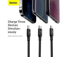 Baseus Rapid Series 3in1 Fast Charging Cable USB-C - USB-C/Lightning/MicroUSB 20W 1.5m / juodas