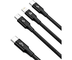 Baseus Rapid Series 3in1 Fast Charging Cable USB-C - USB-C/Lightning/MicroUSB 20W 1.5m / juodas