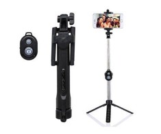 Oem Bluetooth asmenukių lazda su trikoju ir nuotolinio valdymo pulteliu, selfie stick, juoda