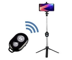 Oem Bluetooth asmenukių lazda su trikoju ir nuotolinio valdymo pulteliu, selfie stick, juoda