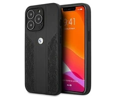 Dėklas BMW BMHCP13LRSPPK iPhone 13 Pro / 13 6,1" juoda/juodas kietas dėklas, odos kreivė perforuotas