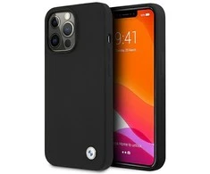 BMW dėklas BMW BMHCP13XSILBK Apple iPhone 13 Pro Max juodas / juodas kietas silikoninis parašas