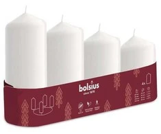 Cilindrinių žvakių rinkinys BOLSIUS, baltos sp., įvairių dydžių, 4 vnt