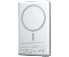 Wekome BWOO ultracienki power bank magnetyczny P75 PD 20W 5000 mAh w aluminiowej obudowie su wyświetlaczem i portem USB-C sidabrinė