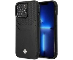 Dėklas Case BMW BMHCP14L22RSEPK iPhone 14 Pro 6.1" juodas/juodas Leather Card Slot