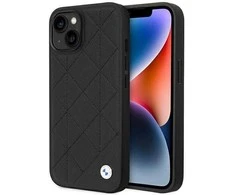 BMW telefono dėklas iPhone 14 6,1 BMHCP14S22RQDK juodas hard telefono dėklas Leather Quilted