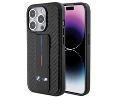 Apple iPhone 15 Pro BMW dėklas Grip Stand Smooth &amp; Carbon (BMHCP15LGSPCCK) juodos spalvos