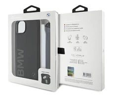 Apple iPhone 15 Plus / 14 Plus BMW dėklas Signature odinis Wordmark Cord (BMHCP15M23RMRLK) juodos spalvos