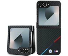 BMW M PU Carbon Tricolor Stripe Samsung Galaxy Z Flip6 dėklas telefonui juodos spalvos