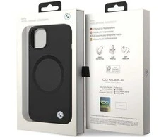 Dėklas BMW BMHMP14SSILBK2 Apple iPhone 14 15 13 6.1″ juodos spalvos Signature Liquid Silicone MagSafe