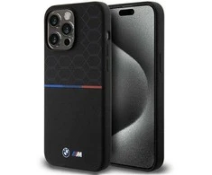 BMW BMHMP15X22SMPK Apple iPhone 15 Pro Max 6.7″ juodos spalvos kietas dėklas M Silicone Pattern MagSafe