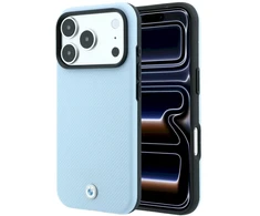 Dėklas BMW Kevlar Metal Logo MagSafe skirtas iPhone 18 Pro / 17 Pro mėlynas
