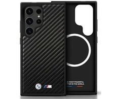 Dėklas BMW Leather Carbon MagSafe Samsung Galaxy S25 Ultra juodos spalvos