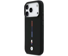 BMW M Silicon Tricolor Line MagSafe dėklas skirtas iPhone 17 Pro juodos spalvos