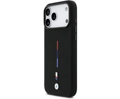 BMW M Silicon Tricolor Line MagSafe dėklas skirtas iPhone 17 Pro Max juodos spalvos