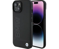 Apple iPhone 15 Plus BMW dėklas odinis Hot Stamp MagSafe (BMHMP15MSLLBK) juodos spalvos