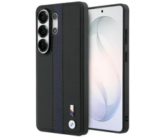 BMW M PU odos dėklas su perforuotomis juostelėmis ir metaliniu logotipu, su magnetu, skirtas Samsung Galaxy S26 Ultra, mėlynas