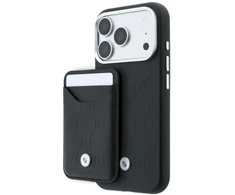Dėklas + piniginė BMW Quilted Pattern Metal Logo, skirtas iPhone 18 Pro / 17 Pro, juodas