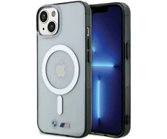 BMW BMHMP15SHCRS Apple iPhone 15 / 14 / 13 6.1" skaidrus dėklas hardcase Sidabrinis Ring MagSafe