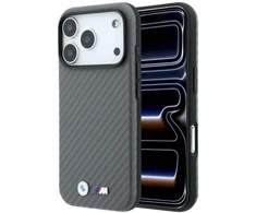 Dėklas BMW M Carbon Metal Logo MagSafe skirtas iPhone 18 Pro pilkas