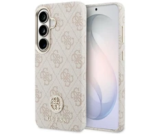 Guess PU Leather 4G Strass Logo Gold Frame Magnetic dėklas skirtas Samsung Galaxy S26 rožinės spalvos