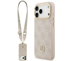 Original dėklas GUESS 4G Strass Logo & Big Strap Metal Mygtukai MagSafe skirtas iPhone 17 Pro Max pink