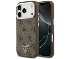 GUESS dėklas, skirtas IPHONE 17 Pro, suderinamas su MagSafe GUHMP17LP4TSRCMW (PU 4G su trikampio logotipu SL), ruda
