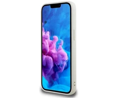 „Guess“ „Grained Hot Stamp Peony Triangle Logo MagSafe“ dėklas, skirtas „iPhone 16e“ – smėlio spalvos