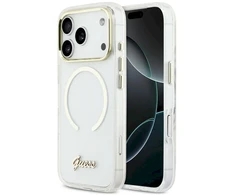 „Guess IML Script Metal MagSafe“ dėklas, skirtas „iPhone 17 Pro“ – skaidrus