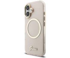 „Guess IML Script Metal MagSafe“ dėklas, skirtas iPhone 17 - Rožinė