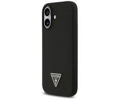 Dėklas Guess Silicone Triangle Logo MagSafe iPhone 17 juodos spalvos