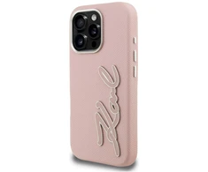 Dėklas Karl Lagerfeld FW Grained Signature Logo iPhone 16 Pro Case - Rožinė
