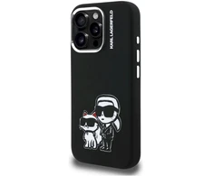 „Karl Lagerfeld“ silikoninis „Karl&amp;Choupette Sketch MagSafe“ dėklas, skirtas „iPhone 16 Pro“ – Juodas