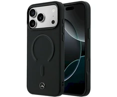 Dėklas Mercedes Leather 3D MagSafe Case, skirtas iPhone 18 Pro / 17 Pro – Juodas