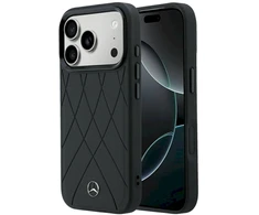 Dėklas Mercedes Leather Crossed Lines MagSafe, skirtas iPhone 18 Pro / 17 Pro, juodas