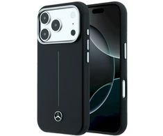 Dėklas Mercedes Leather Semi Wrap Iconic Line MagSafe Case, skirtas iPhone 18 Pro Max / 17 Pro Max - Juodos spalvos