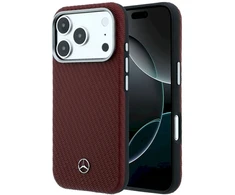 iPhone 18 Pro / 17 Pro dėklas „Mercedes Leather Semi Wrap Wood Effect“ su MagSafe, bordo spalvos