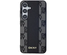 Samsung Galaxy S24 DKNY kietas odinis dėklas su languotu raštu ir MagSafe (DKHMS24SPCPVSLK) dėklas telefonui juodos spalvos