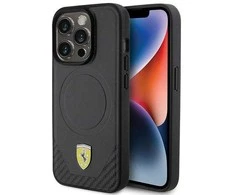 Apple iPhone 15 Pro Ferrari dėklas Carbon Metal Logo MagSafe (FEHMP15LPTEK) juodos spalvos
