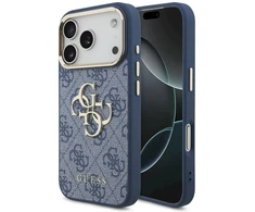 Guess 4G Big 4G Classic Logo dėklas, skirtas iPhone 18 Pro / 17 Pro - Mėlyna ir auksinė